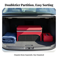 Two-Tier tier foldable Multi-Compartment Organizer Foldable Design foldable Compartment organizer Large Capacity Trunk Box long-lasting for Car Owners, Families, Commuters, journey Trips, Grocery Shopping, Camping, Garage