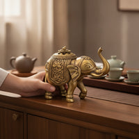 Elephant Incense Holder Brass Incense Burner with Lid Ornament for Collectors, Entryway