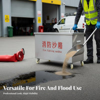 Stainless Steel Fire Sand Bin Heavy-Duty Casters Fire Fighting Sandbox Resistant Mobile Sand Storage Box for Factory, Workshop, Warehouse
