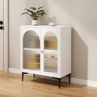 Buffet Cabinet with Arched Glass Doors Classic Modern Decorative Cabinet with Glass Doors Display Credenza for Living Room, Bedroom, Hallway