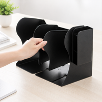 Book Ends Desk Organiser, Metal Book Ends with Storage, Heavy Duty Iron Bookends for Shelves, Adjustable Large Book End for Home Office