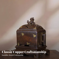 Copper Incense Holder Pedestal Base Antique Square Scent Container Side Handles Interior Ornament