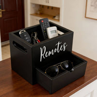 Remote Organizer with Drawer Rectangular Remote Control Holder with Drawer Multifunctional Wooden Organizer for Bedside Table