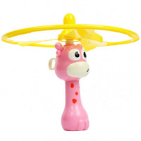 Plastic Giraffe Flying Toy Yellow Pull Cord Flyer Cartoon Eyes Rotating Disc Launcher Rotating Center for Children