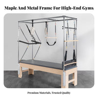 Pilates Luxury Bed Studio Grade Full Fitness Rig Luxury Reformer Fully Adjustable Pilates Fitness Rig Table for Beginners, Therapeutic Recovery Center
