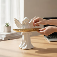 Angel Statue with Tray Tabletop Angel Sculpture with Tray Carved Decor for Entryway