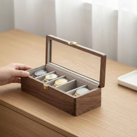 Walnut Watch Storage Case Sturdy Wood Construction Wooden Watch Box Men's Jewelry Organizer Scuff-Resistant Pillows Rustic