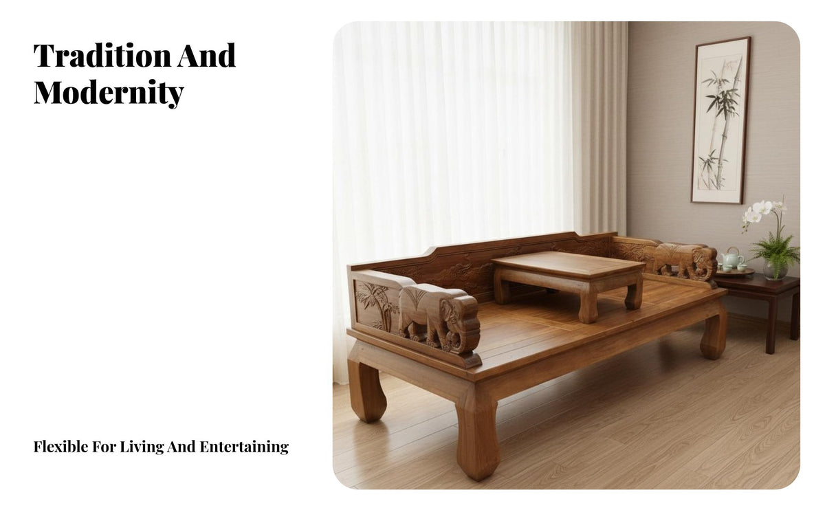 Modern Chinese Daybed Bed Small Apartment Friendly Chinese Arhat Bed Multi-Functional Carved Wooden Daybed for Homeowners, Adults, Home Office