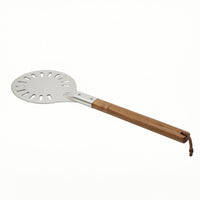 Perforated Pizza Peel with Wooden Handle Anodized Pizza Tuner Transfer with Long Handle Lightweight for Home Cooks, Outdoor Cooking