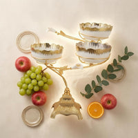 Three-Tier Fruit Tray Curved Arms Gold Metal Ornamental Pedestal Bowl Tray