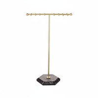 Marble Pattern Base 16 Hook Earring Stand Desktop Design Double Row Jewelry Rack Large Capacity T Bar Jewelry Holder Metal for Women, Dresser Top, Vanity Table, Boutique