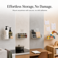 No-Drill Stainless Steel Wall-Mounted Storage Basket for Bathroom & Vanity
