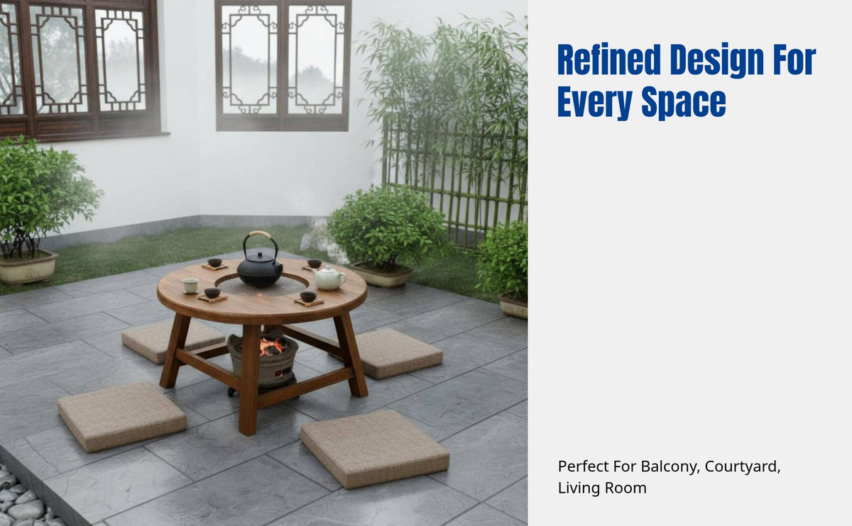 Elm Wood Tea Table, Premium Round Solid Wood Hot Pot Table, Multi-Functional for Balcony, Courtyard, Living Room