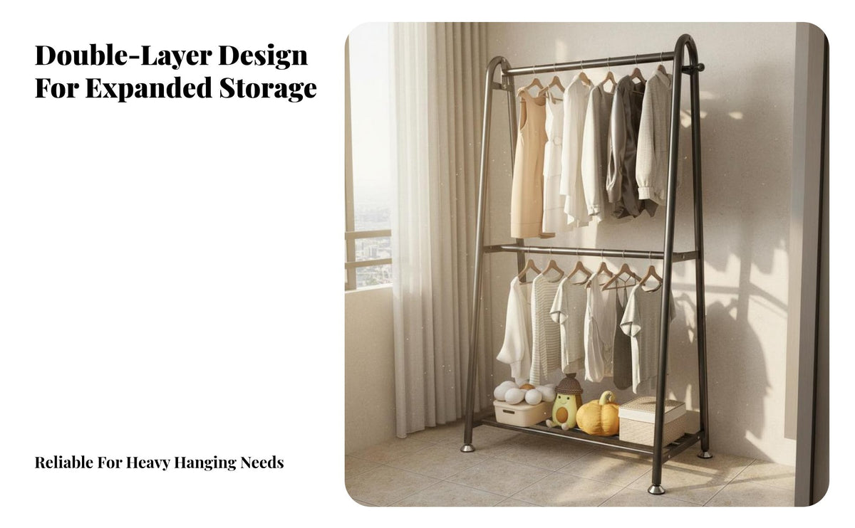 Sturdy & Long-Lasting Heavy Duty Clothing Rack Easy Assembly Freestanding Clothes Rack with Shelf Space-Saving 2-Tier Clothing Organizer Large Capacity for Homeowners, Boutique Owners, Bedroom, Dorm Room, Entryway, Basement