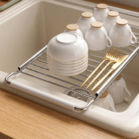 Extendable Retractable Dish Rack, Carbon Steel Dish Drainer and Bowl Drainage Rack, Space Saving Over Sink Home Kitchen Storage, Contemporary Style