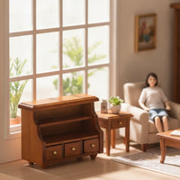 Walnut Dollhouse Display Cabinet Vintage Miniature Display Cabinet Wood Miniature Cupboard with Drawers Classic for Collectors