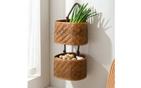 Double Tier Storage Basket Braided Tier Hanging Basket Vertical Wall Mounted Storage Rack for Bedroom