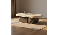Curved Base Oval Coffee Table Cream Design Modern Biscuit Coffee Table for Reception Area