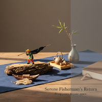 Chinese Style Micro Landscape Ornaments with Ancient Figures and Mountain Bonsai