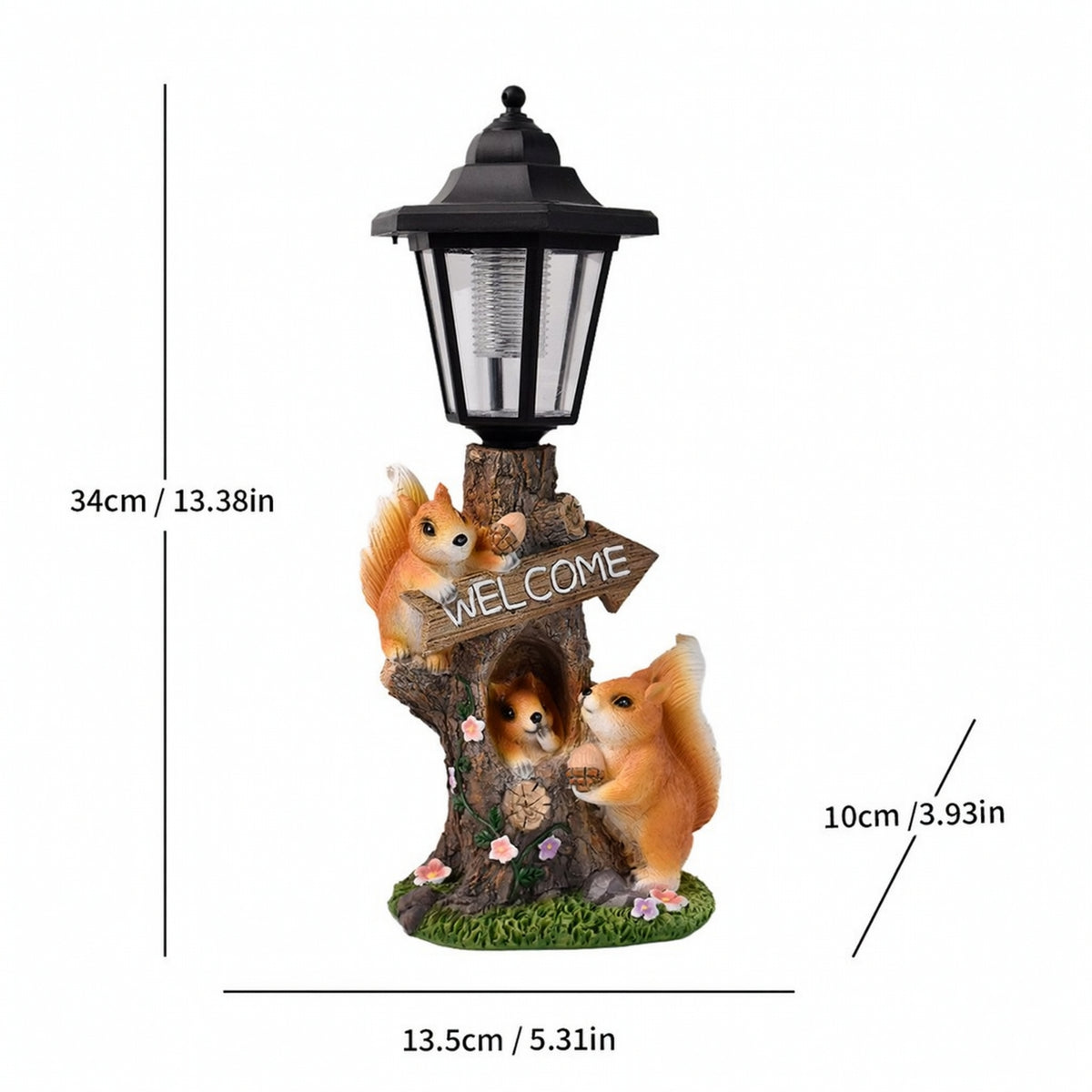 Whimsical Squirrel Garden Statue with Lantern Outdoor Solar Light with Squirrel Base Resin Long-Lasting for Gardeners