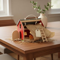 Multifunction Wooden Early Learning Farm House Educational Threading Farm Toy House Openable Door Wooden Barn Playset Rounded Edges for Toddlers, Babies, Home, Playroom, Nursery