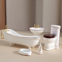 5 Pieces Dollhouse Washroom Set Realistic Toilet with Lid Toy Miniatures for Hobbyists