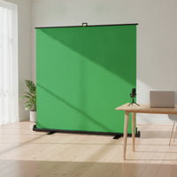 Height-Adjustable Pull-up Green Screen Floor-Standing Green Screen with Stand No-Drill Retractable Backdrop Wrinkle-Resistant for Content Creators, Videographers, Photographers, Live Broadcasting, Home Studio, Video Recording Conferencing
