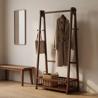 Solid Wood Garment Rack with Shelf Freestanding Clothing Rack with Wheels Mobile Portable for Bedroom, Entryway, Small Apartment