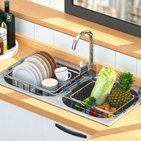 Dish Rack Sink Organizer and Kitchen Sink Rack, 304 Stainless Steel Space Saving Kitchen Storage with Built-in Slots Cutlery Holder