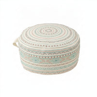 Cotton Floor Cushion with Handle Geometric Floor Ottoman Portable Round Pouf Padded for Living Room, Reading Corner