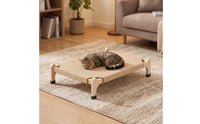 Breathable Elevated Pet Bed Low-Rise Pet Cot with Wooden Frame Indoor Raised Dog Bed Modern for Small Dogs, Cats, Young Dogs, Living Room, Bedroom, Balcony