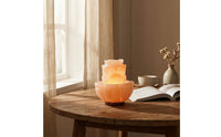 Mineral Lamp with Wooden Base Lotus-Shaped Mountain Mineral Lamp Carved Ambient for Bedside, Bedroom