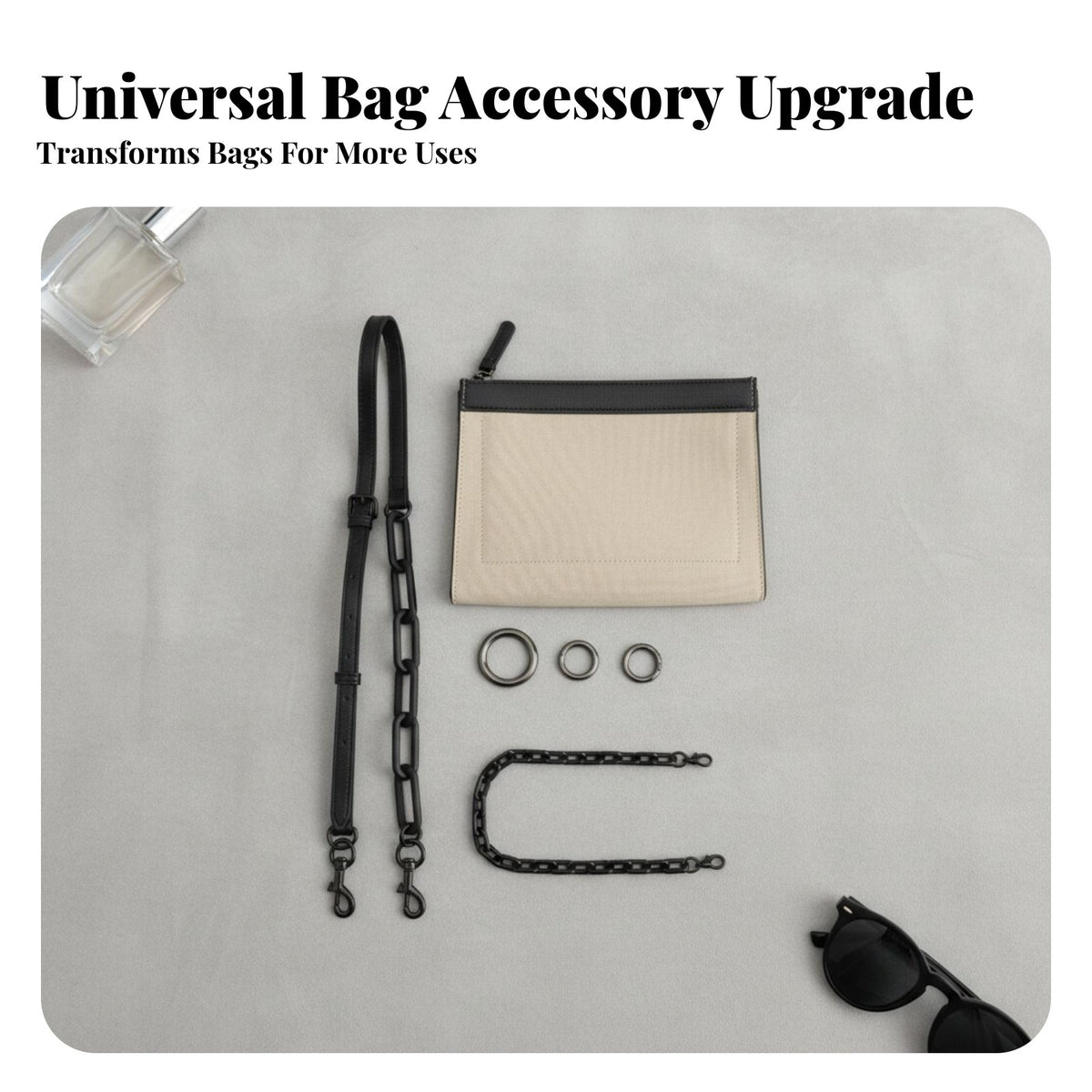 Bag Liner and Strap Set Stylish Chain Toiletry Pouch Modification System Easy to Install Crossbody Conversion Insert Kit for Handbags, Daily Use