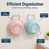 Basin Storage Rack, Modern Under Sink Organiser, Polished Silver Wall-Mounted Storage Shelf, No-Drill Bathroom Utility Room Storage