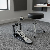 Single Bass Drum Pedal Double Chain Drive Pedal Adjustable Tension Non-Slip Base Musical Instrument Accessory for Drummers, Beginners, Music Studio