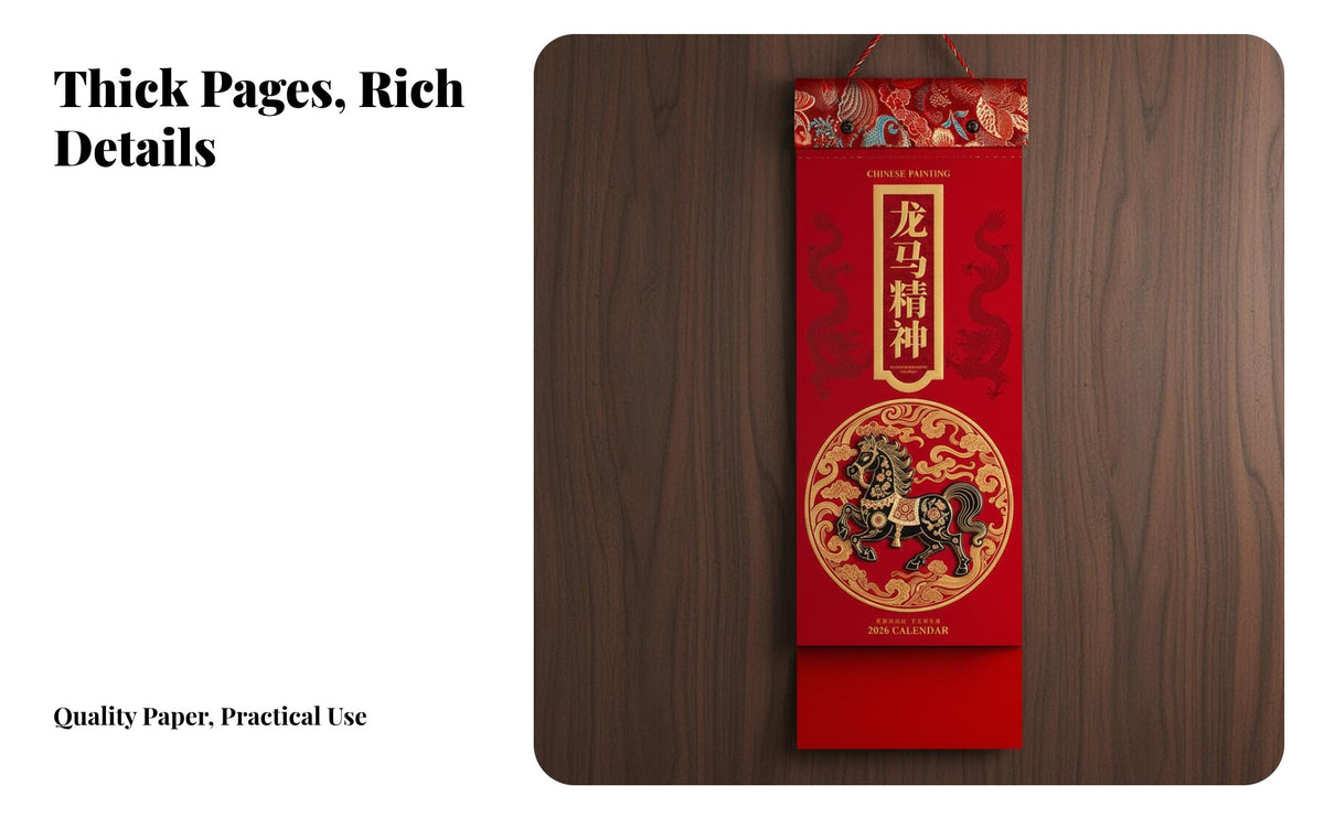 2026 Horse Year Calendar, Tear-Off Hanging Monthly Planner, Chinese Style Decor