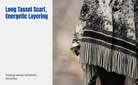 Ink Pattern Shawl Scarf, Black Cream, Women's Long Winter Warm Cape with Tassels