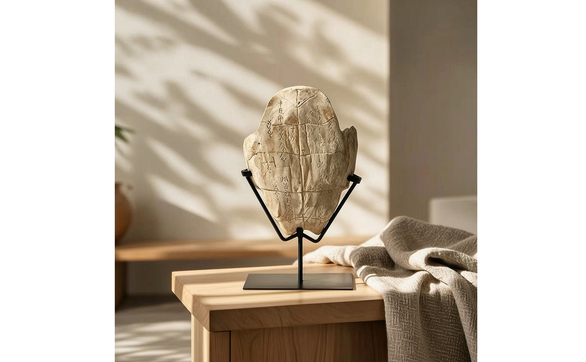 Turtle Shell Sculpture Aged Turtle Shell Ornament with Stand Vintage Decor for Collectors, Study, Tea Room