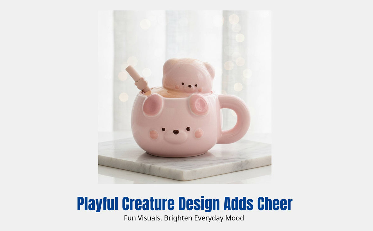 Cute Teddy Ceramic Mug with Straw and Lid, Cartoon Water Mug, Birthday Gift for Girls, Office & Home