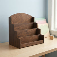 Greeting Card Display Stand Holder with Arched Back Wooden Stepped Display Shelf Multi-Tier Postcard Rack for Reception Desk