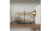 Gold Trumpet Book Stopper Modern Design Trumpet Bookend Creative Shape Metal Bookend for Study Room, Bookcase, Showroom