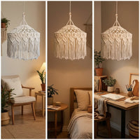 Macrame Lampshade Cotton Rope Macrame Lamp Shade Lampshade with Tassels Pendant Boho Light Shade Openwork for Bedroom