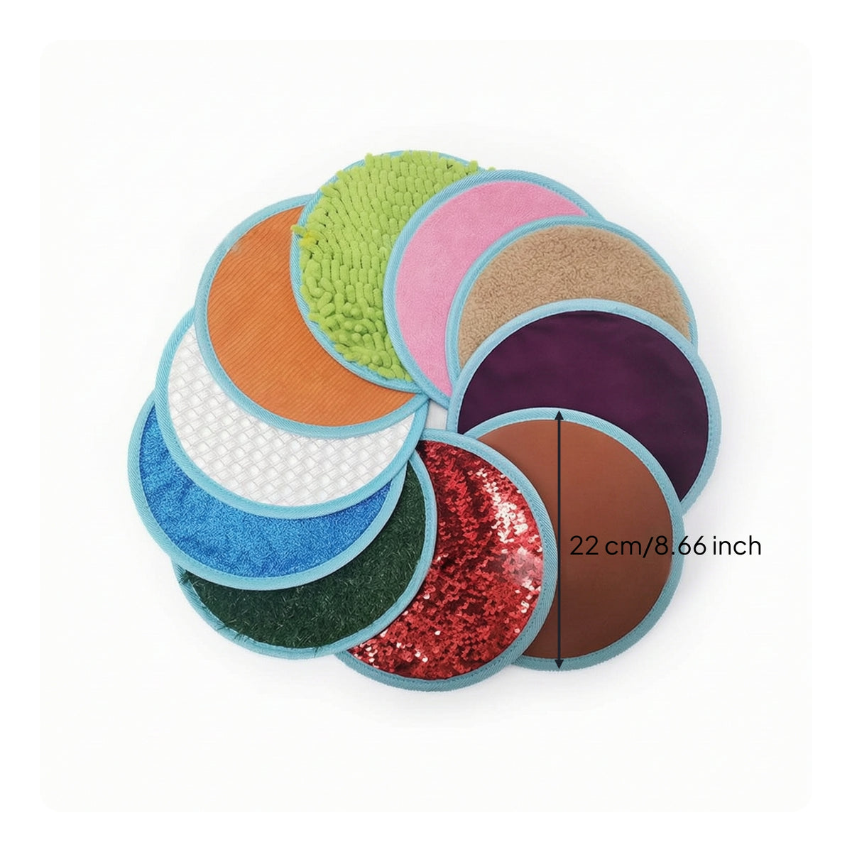 10 Pieces Multi-Texture Sensory Pads with Metal Grommet Textured Sensory Disc Soft Pad Shaggy for Children, Toddlers, Classroom
