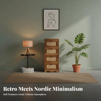 Vintage design Rattan Drawer Nightstand Ample Storage Rattan Drawer End Table Sturdy Construction Bedroom Furniture Easy Assembly for Homeowners, partners, Renters, Living Room, Hallway, Office