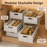 Under Sink Organiser, Pull Out Drawers for Cabinets, Kitchen Cabinet Organiser, Matte White Stackable Cleaning Product Organiser