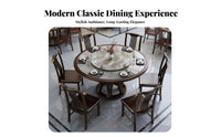 Solid Wood Dining Set with Turntable Heat Resistant New Chinese Design Dining Set High Temperature Resistance Kitchen Table with 6 Chairs for Families