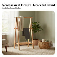 Solid Wood Wooden Clothes Rack Stable Structure Wooden Clothes Rack with Shelves Space Saving Hall Tree with Storage Shelves Large Capacity for Renters, Homeowners, Students, Entryway, Bedroom, Living Room, Apartment