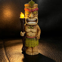 Tiki Statue with Light up Eyes Wood Look Tiki Statue with LED Eyes Lawn Ornament Glowing Tropical for Patio, Yard
