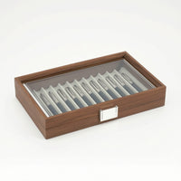 Pen Display Box with Glass Lid Walnut Finish Pen Display caseSlot Elegant for Collectors, Desk, Home Office