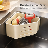 Bathroom Sink Organizer, Carbon Steel Retractable Draining Racks for Kitchen No-Drill Corner Design for Dishwashing Sponges, Expandable